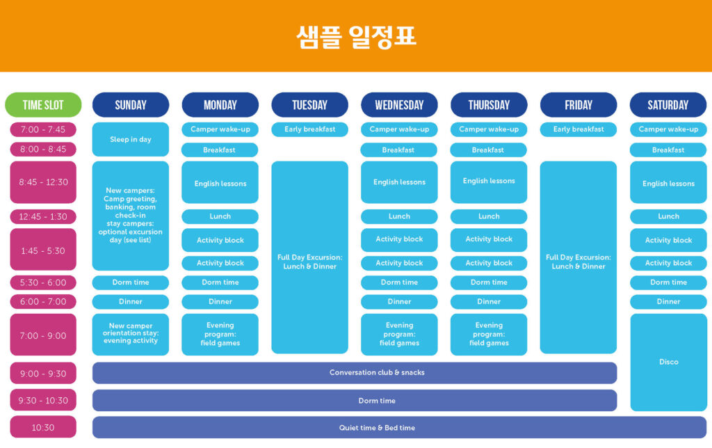 탐우드 여름캠프 샘플 일정표 